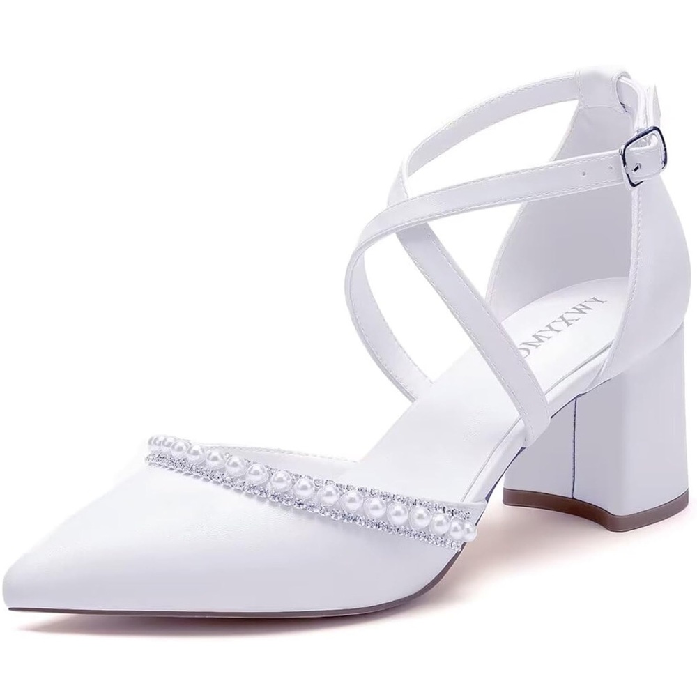 Elegant White Closed Toe Bridal Heels ♡